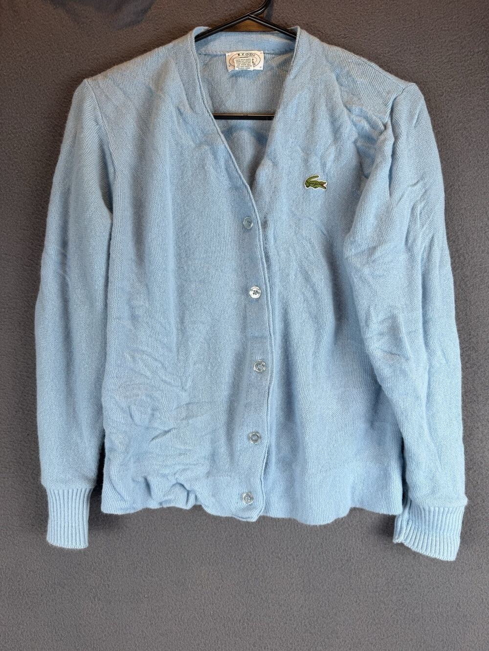 Vintage 70's Izod Lacoste Cardigan Sweater Light Blue 100% Orlon Acrylic Men M